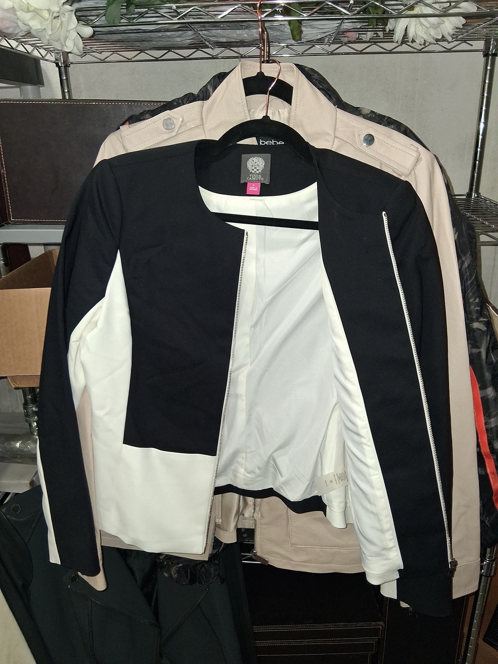 Vince Camuto Black and White Zip Front Colorblock Blazer